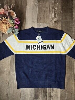 NWT RUNWAY ATHLETICS Women’s Navy “Michigan” Crewneck Sweater Size XS
